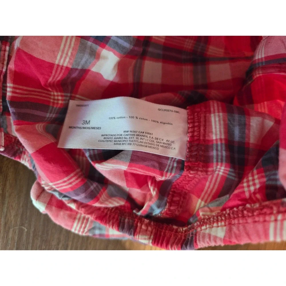 OshKosh B'gosh Baby Boy Red Plaid Button Down Long Sleeve Bodysuit 3M‎ 1M050311